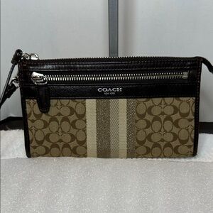 Coach Signature Brown and Tan wristlet